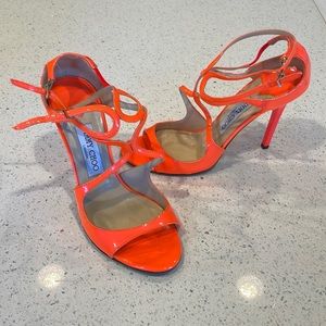 Neon orange patent leather Jimmy Choos